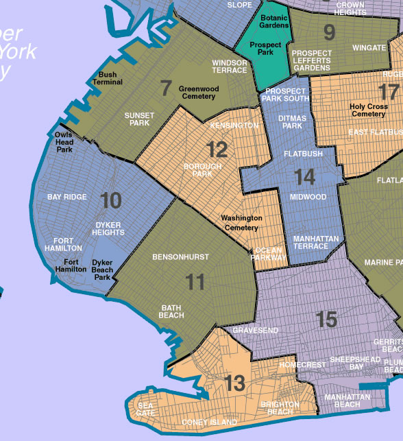 Map of community boards in Brooklyn with focus on CB 10 and its surrounding districts